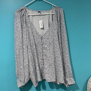 Navy and White blouse with flowers